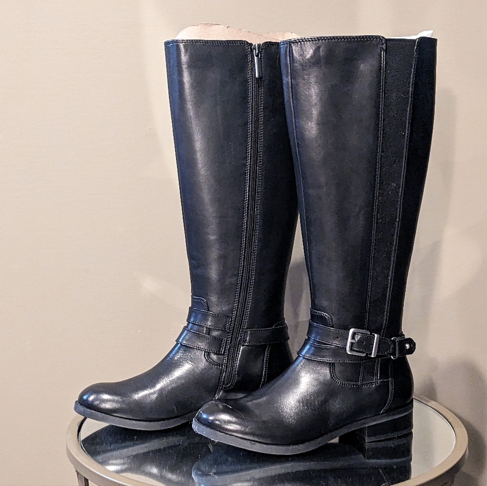 Clarks Pita Vienna Black Leather Riding Boots
